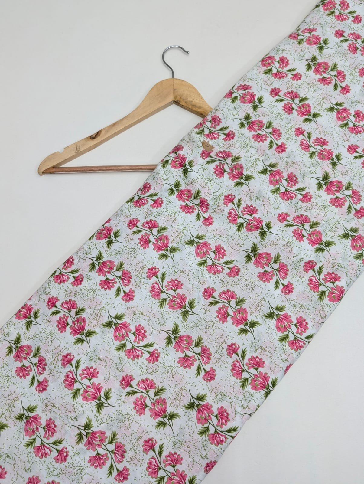 Pink floral cotton fabric with Jaipuri design