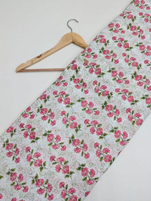 Pink floral cotton fabric with Jaipuri design