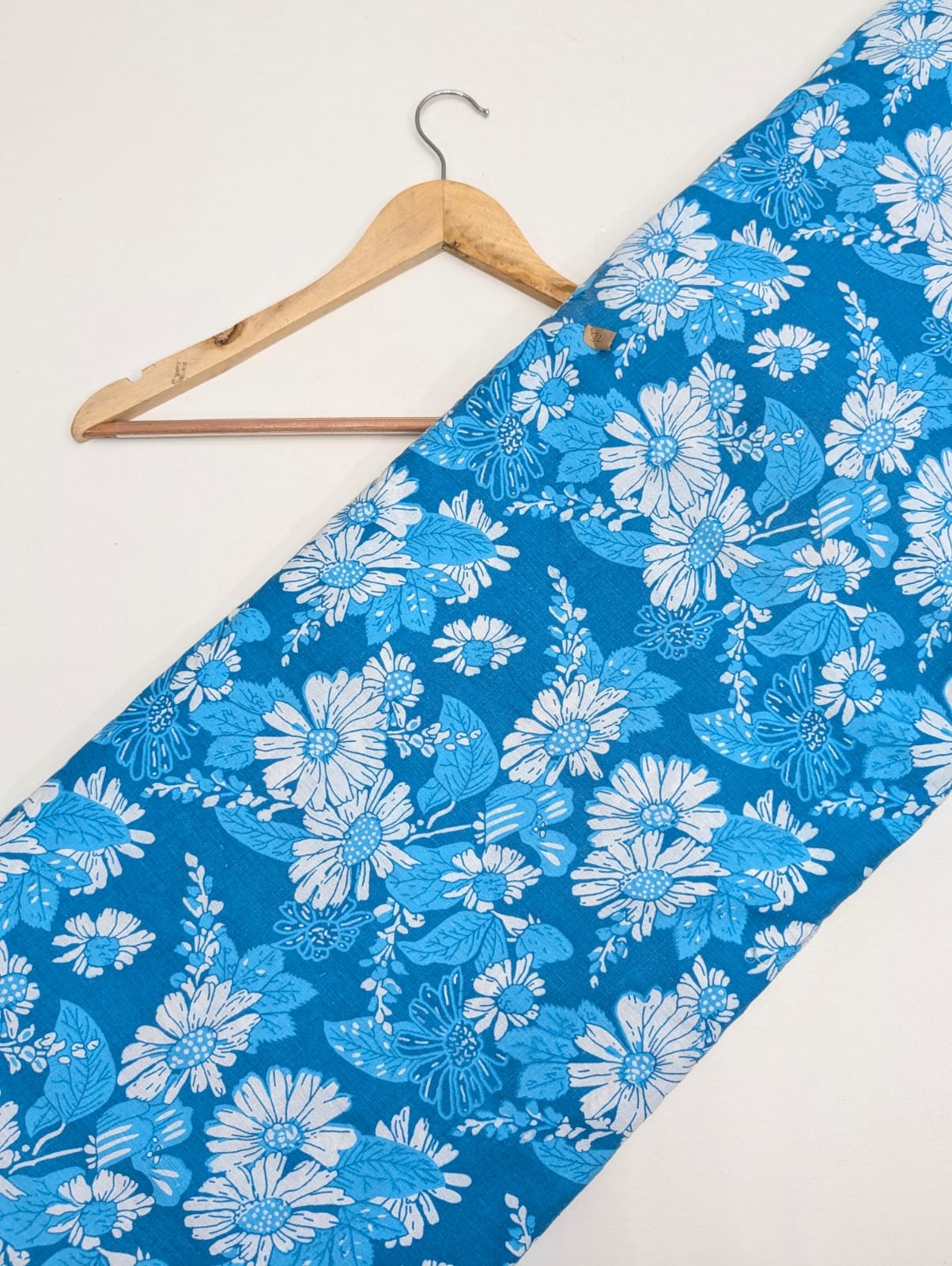 Blue floral cotton fabric with Jaipuri print