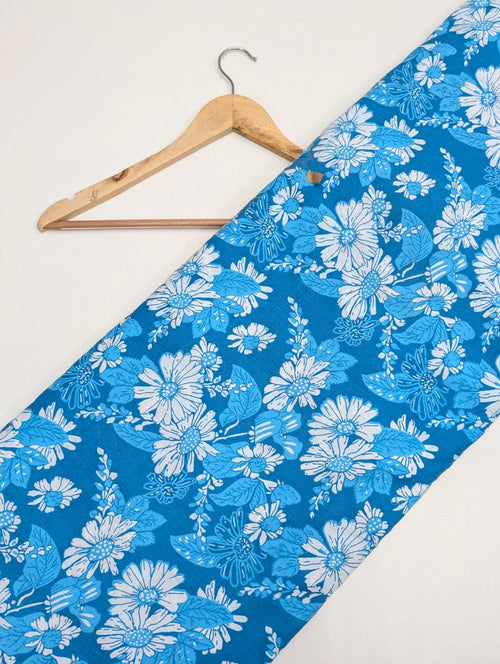 Blue floral cotton fabric with Jaipuri print