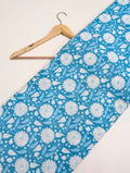 Blue floral cotton fabric with ethnic print