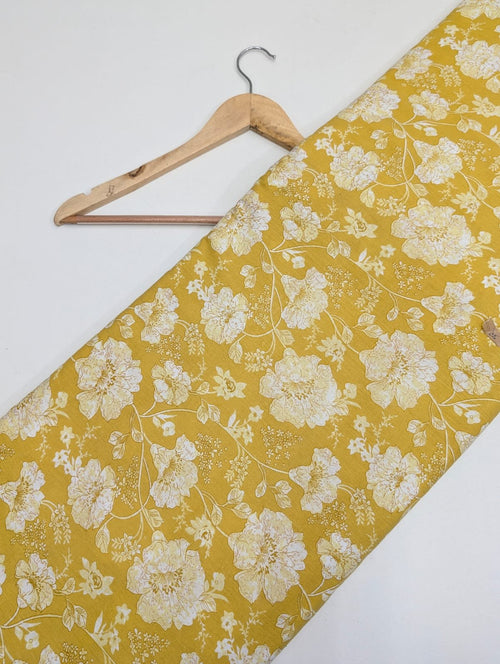 Yellow floral cotton fabric Rajasthani print
