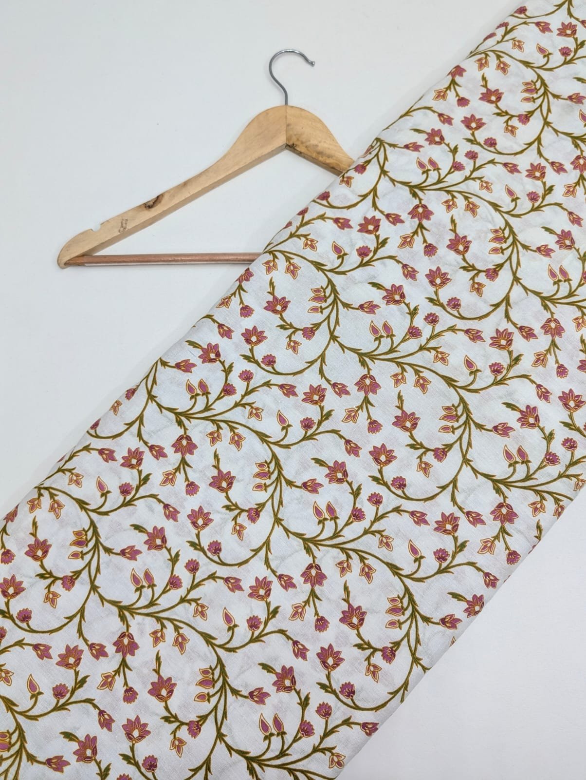 White floral design cotton fabric Rajasthan