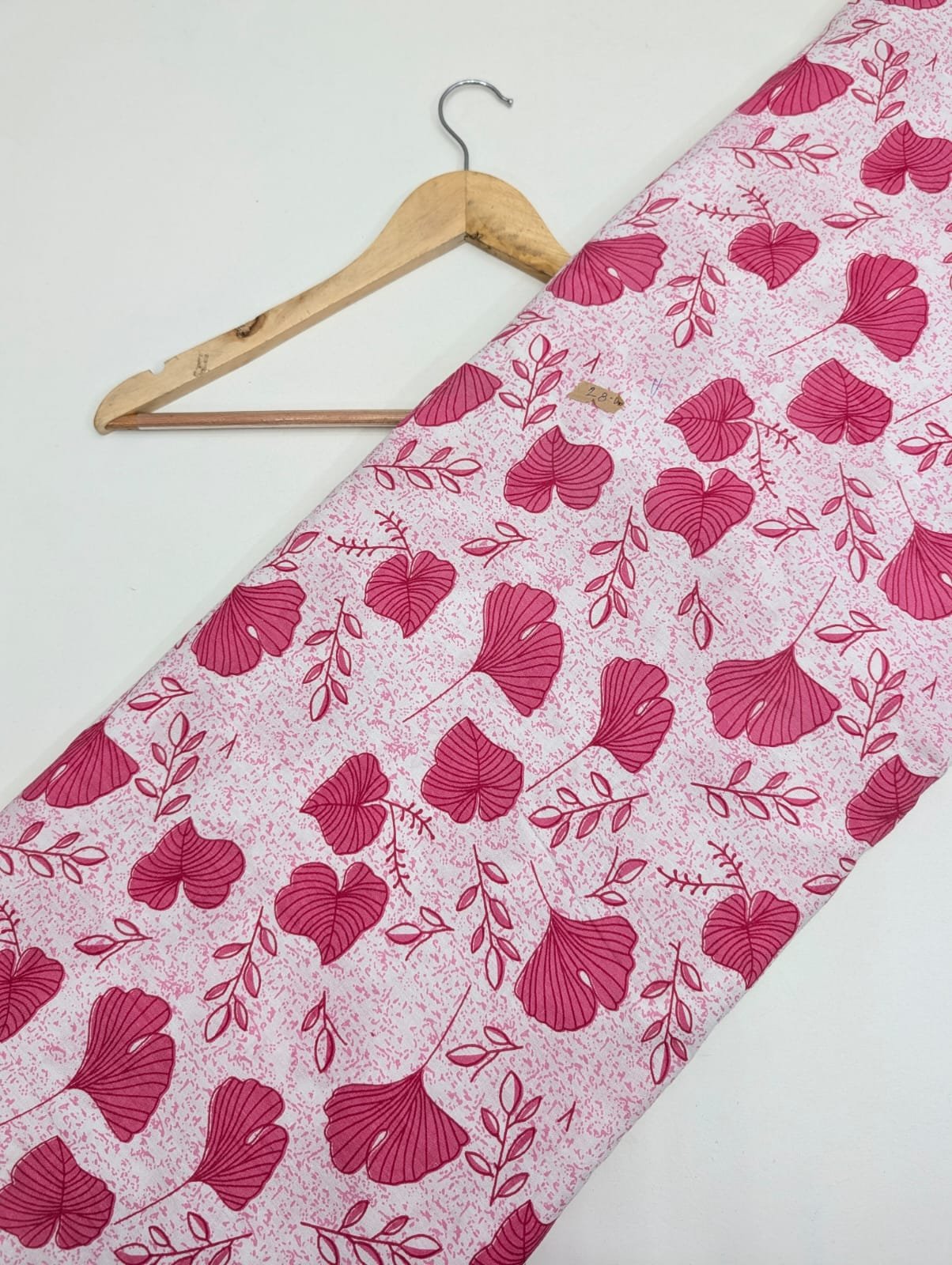 Pink leaf pattern cotton fabric Jaipur