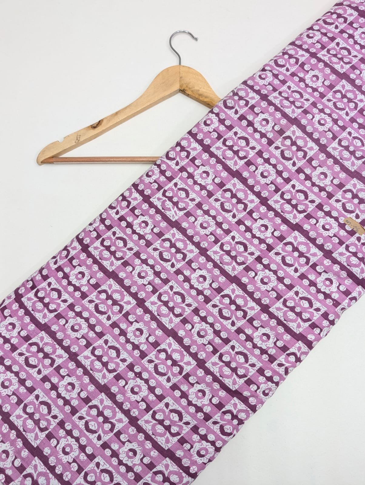 Purple geometric design cotton fabric India