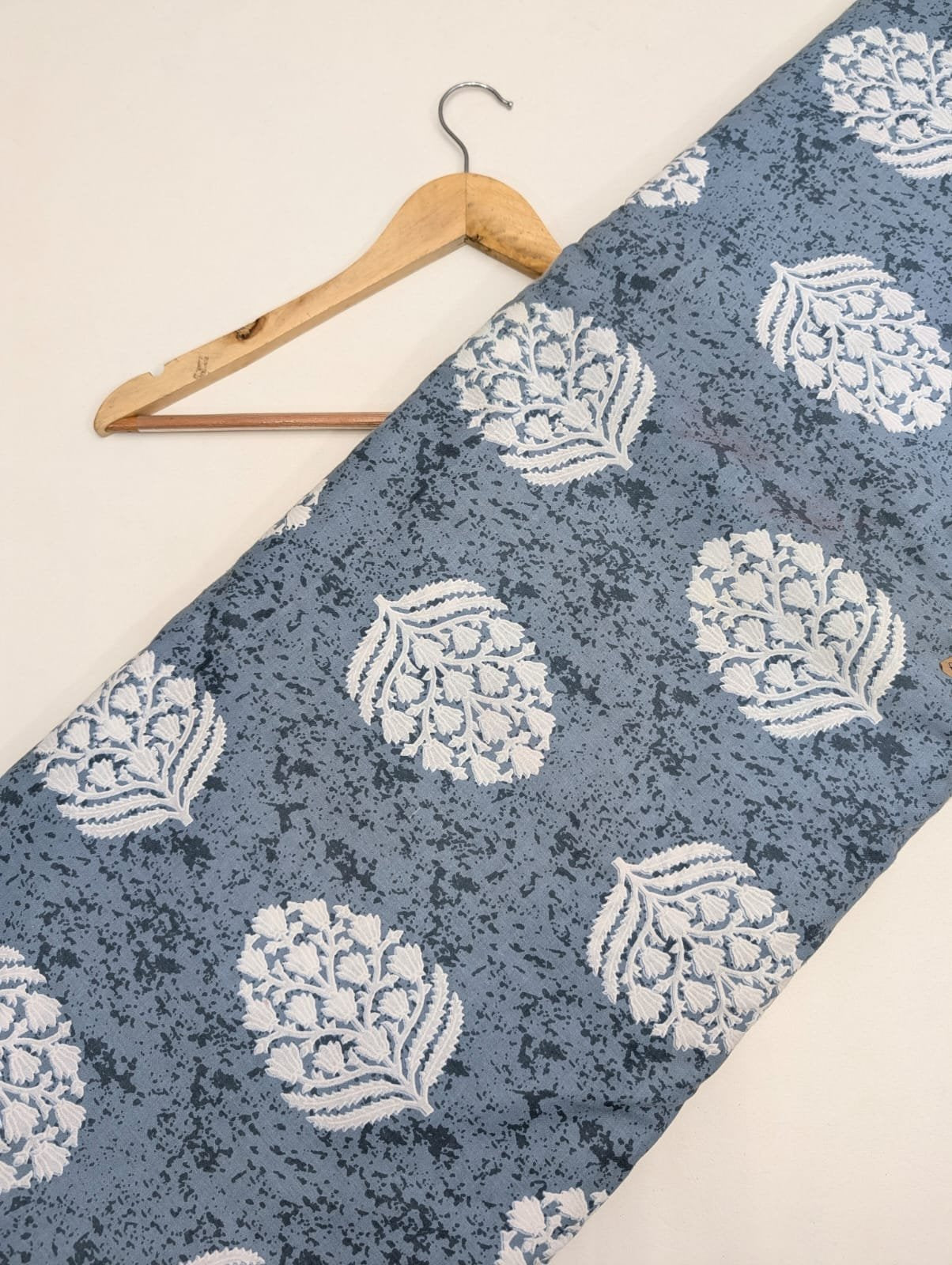 Grey leaf print cotton fabric Rajasthan