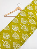 Green leaf print cotton fabric Indian style