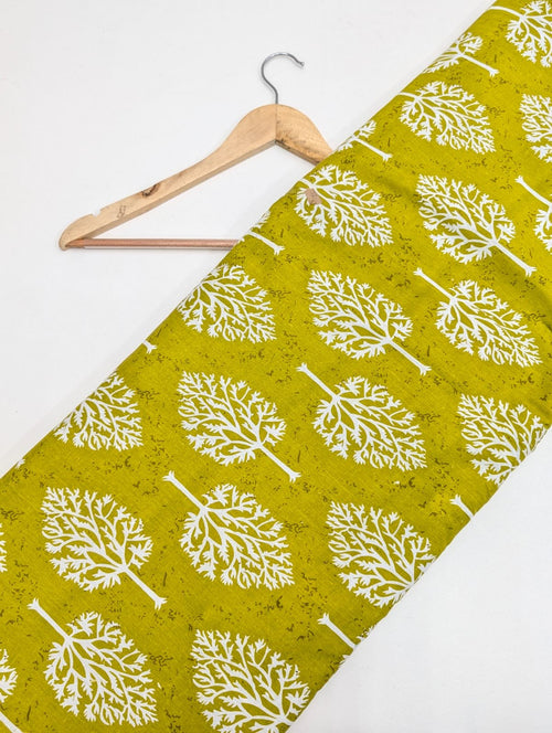 Green leaf print cotton fabric Indian style