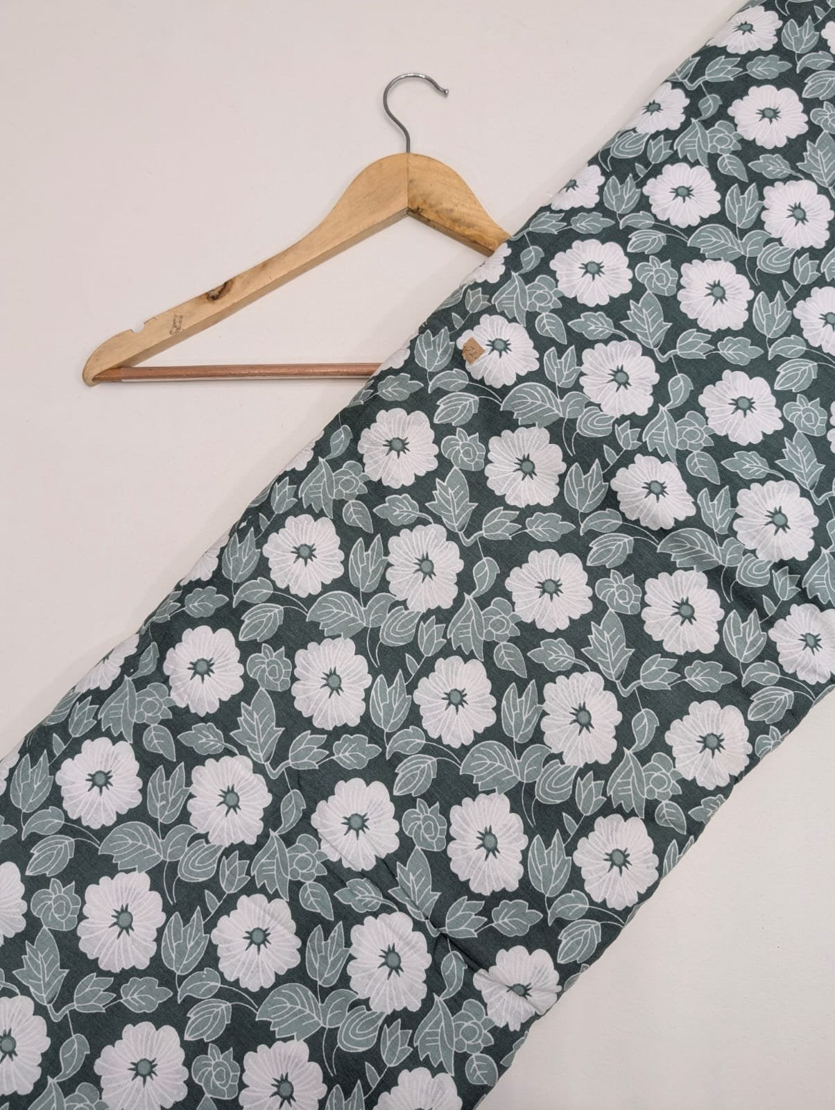 Grey fabric with white floral cotton print