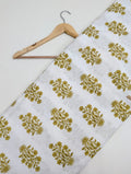White floral block print cotton fabric India