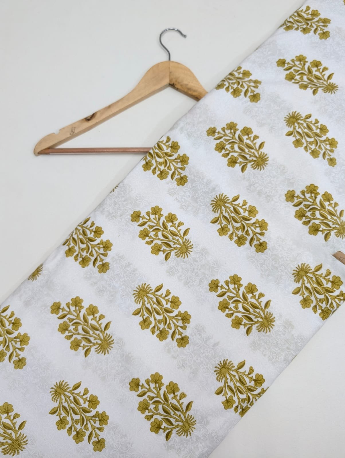 White floral block print cotton fabric India