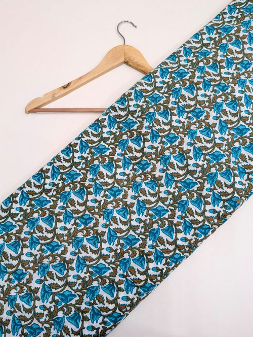 Blue floral design cotton fabric for garments