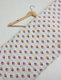 White cotton fabric with yellow and pink leaves