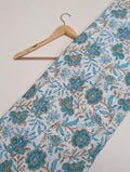 Blue floral cotton fabric with floral design