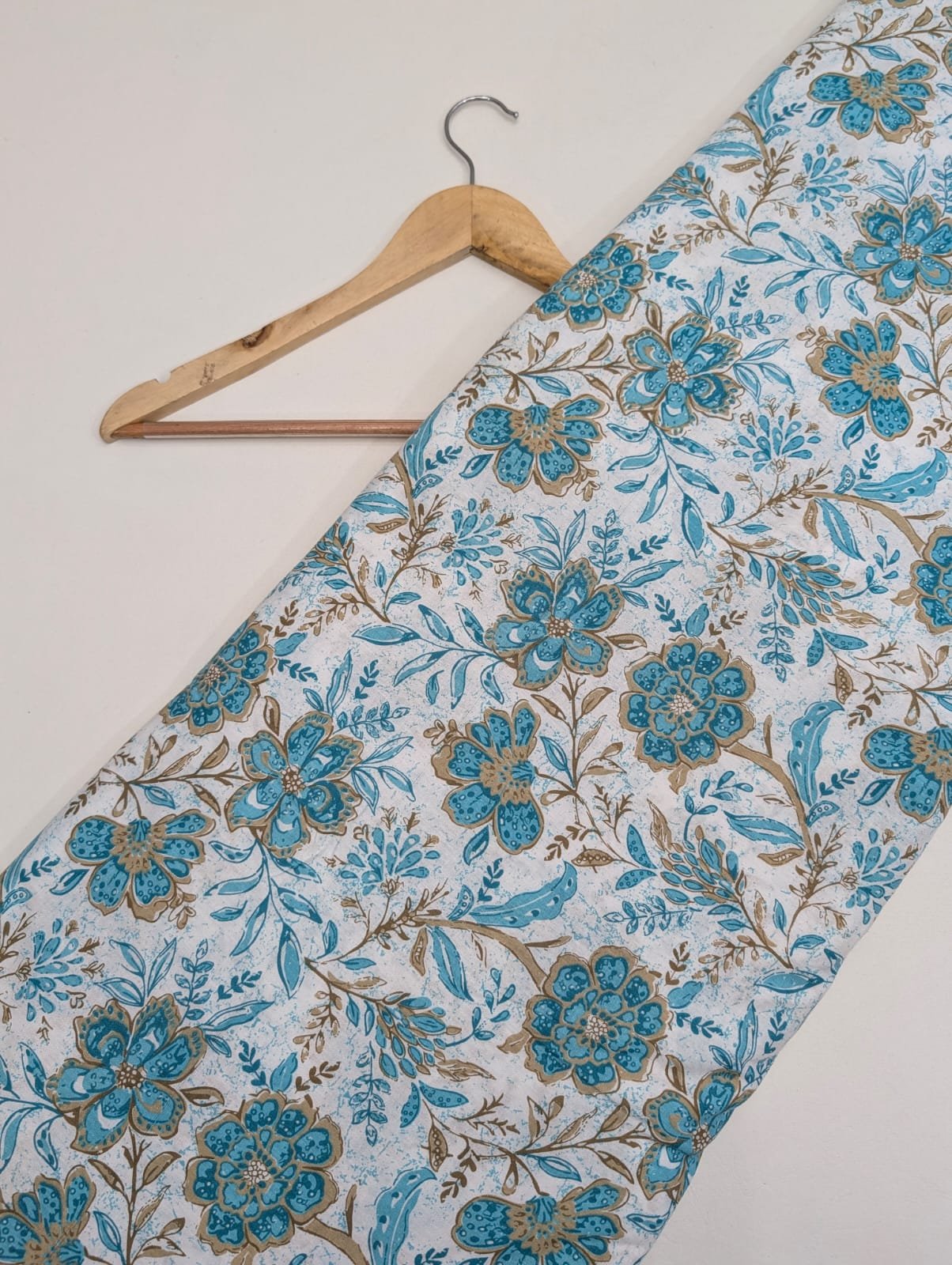 Blue floral cotton fabric with floral design