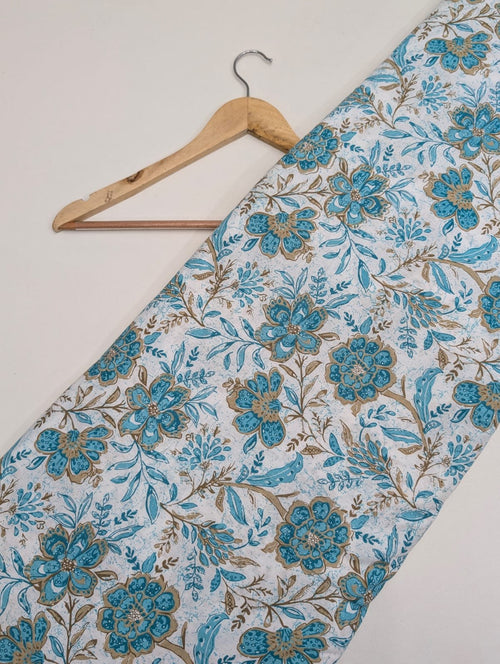 Blue floral cotton fabric with floral design