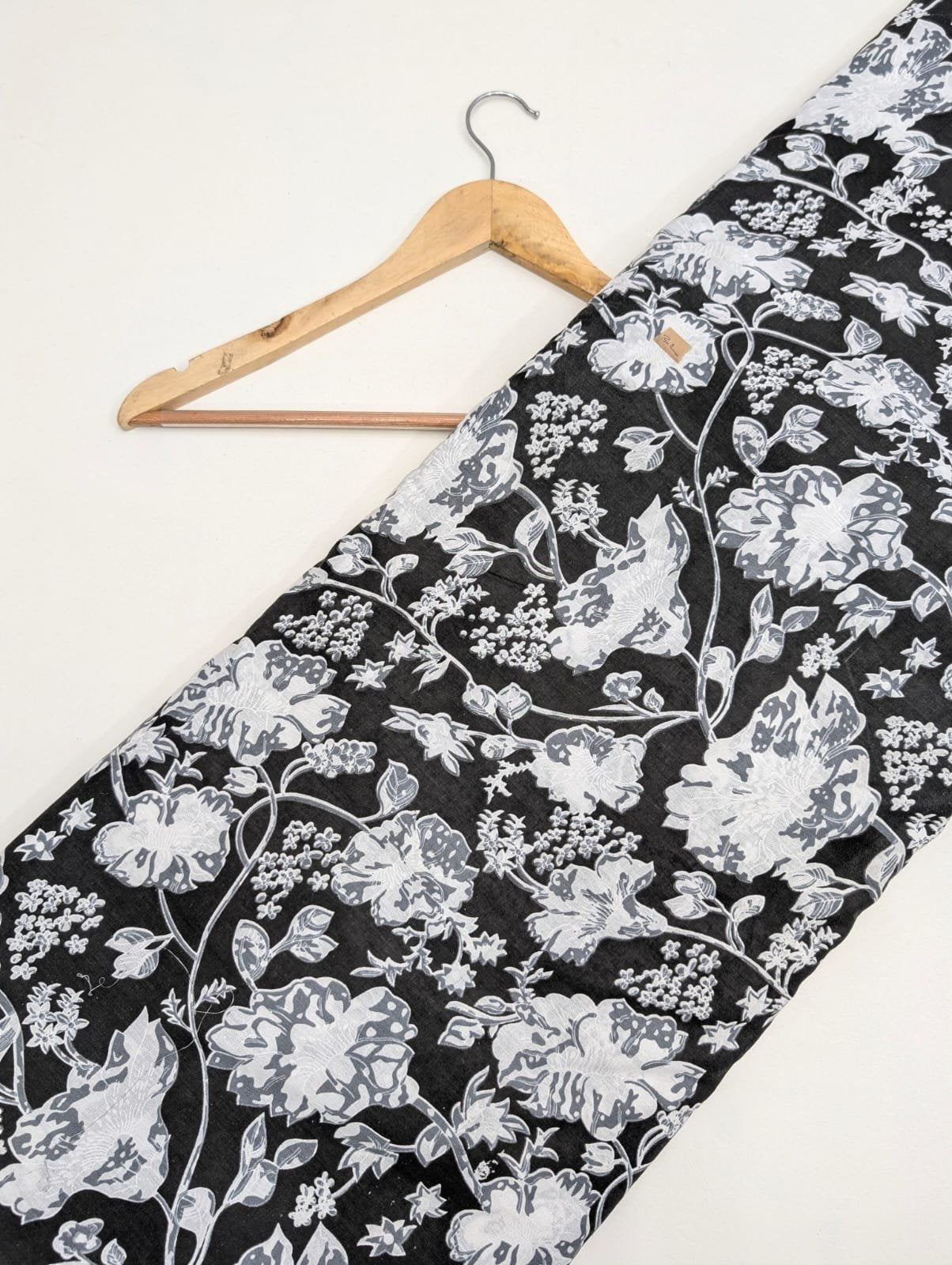 Black floral cotton fabric screen print Jaipur