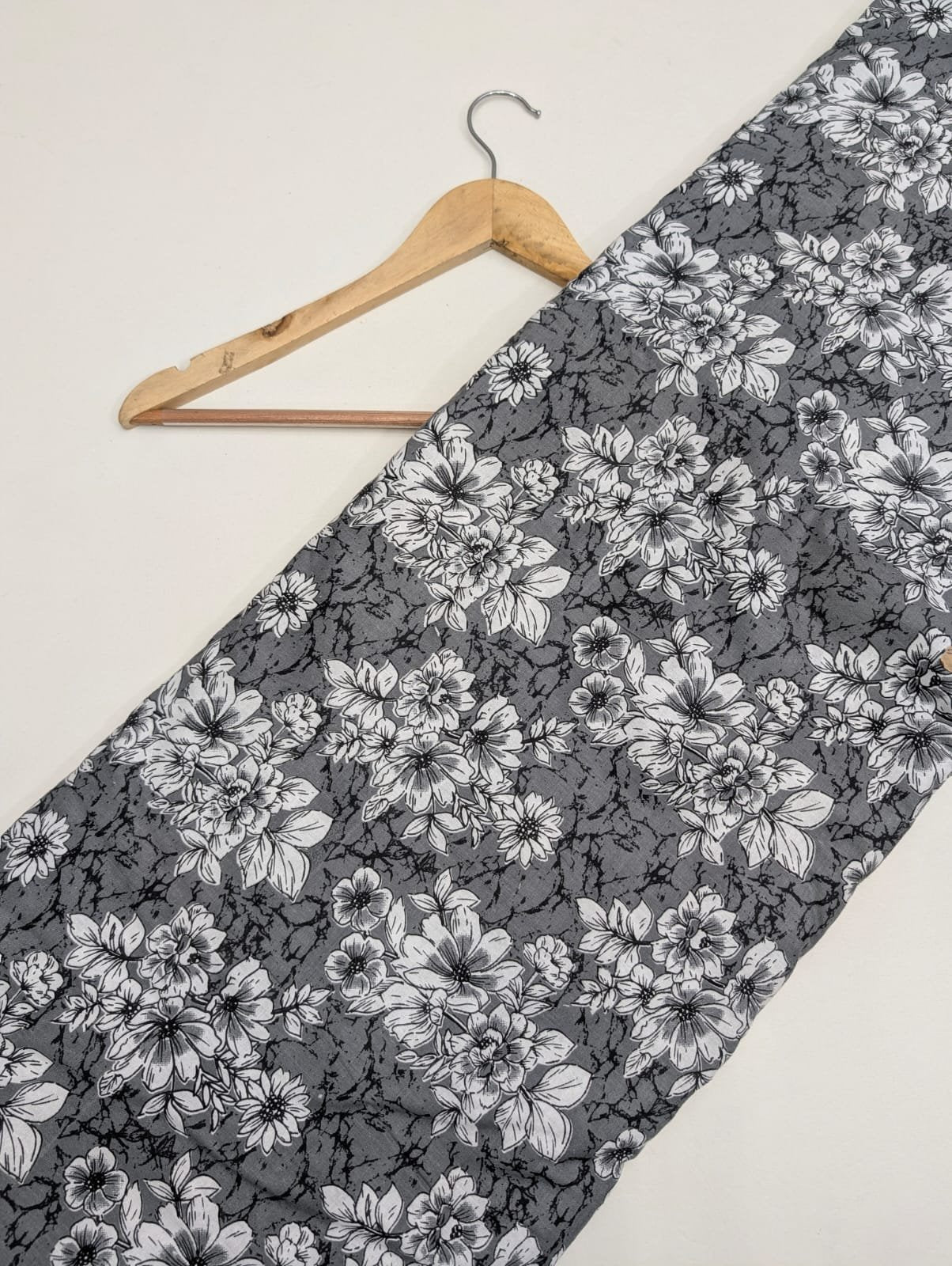 Grey floral printed cotton fabric Rajasthan