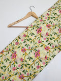 Yellow floral cotton fabric with pink flowers