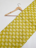 Green floral cotton fabric with white flowers