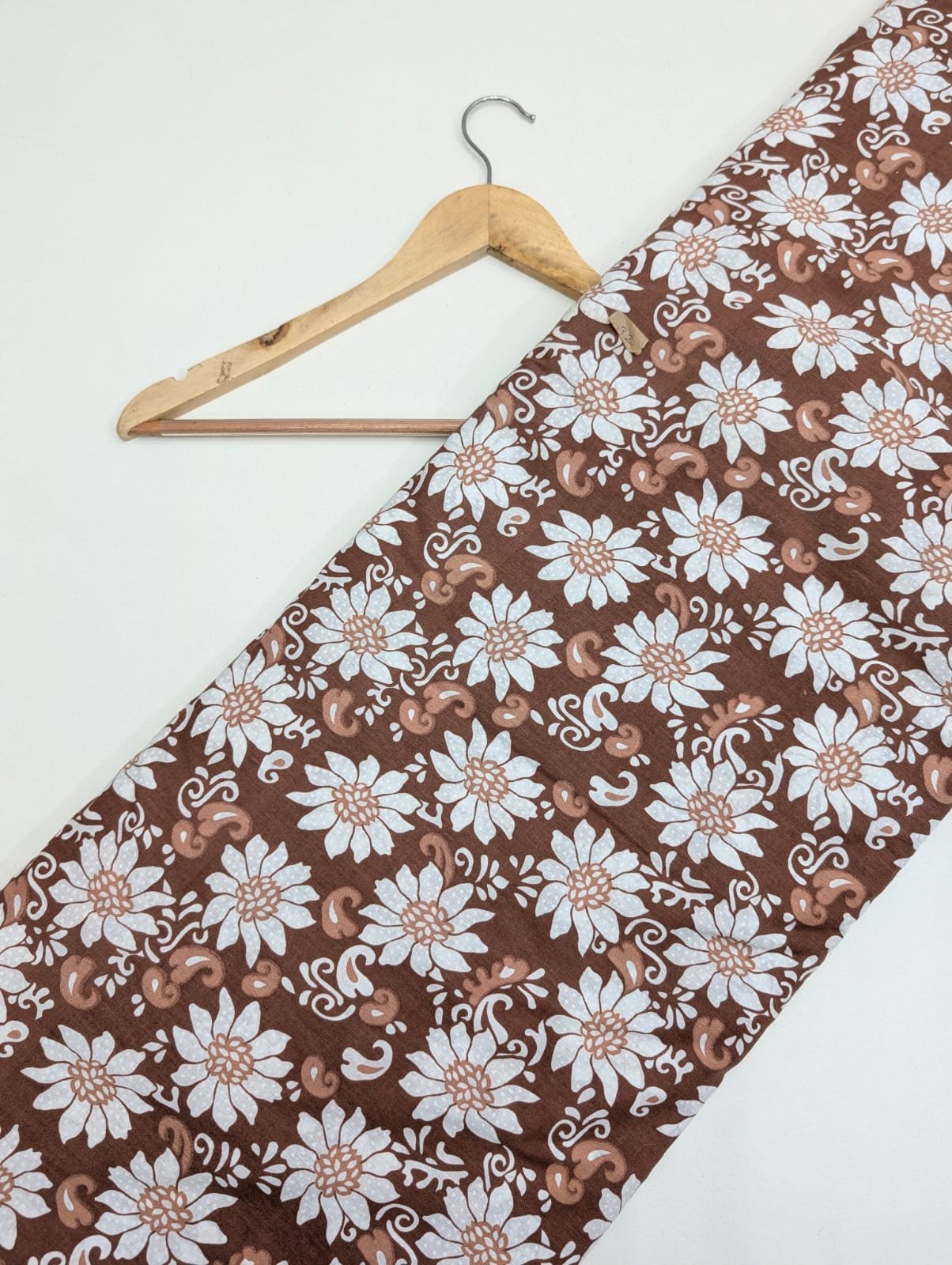Brown floral cotton fabric traditional India
