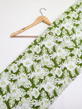 Green leafy cotton fabric screen print