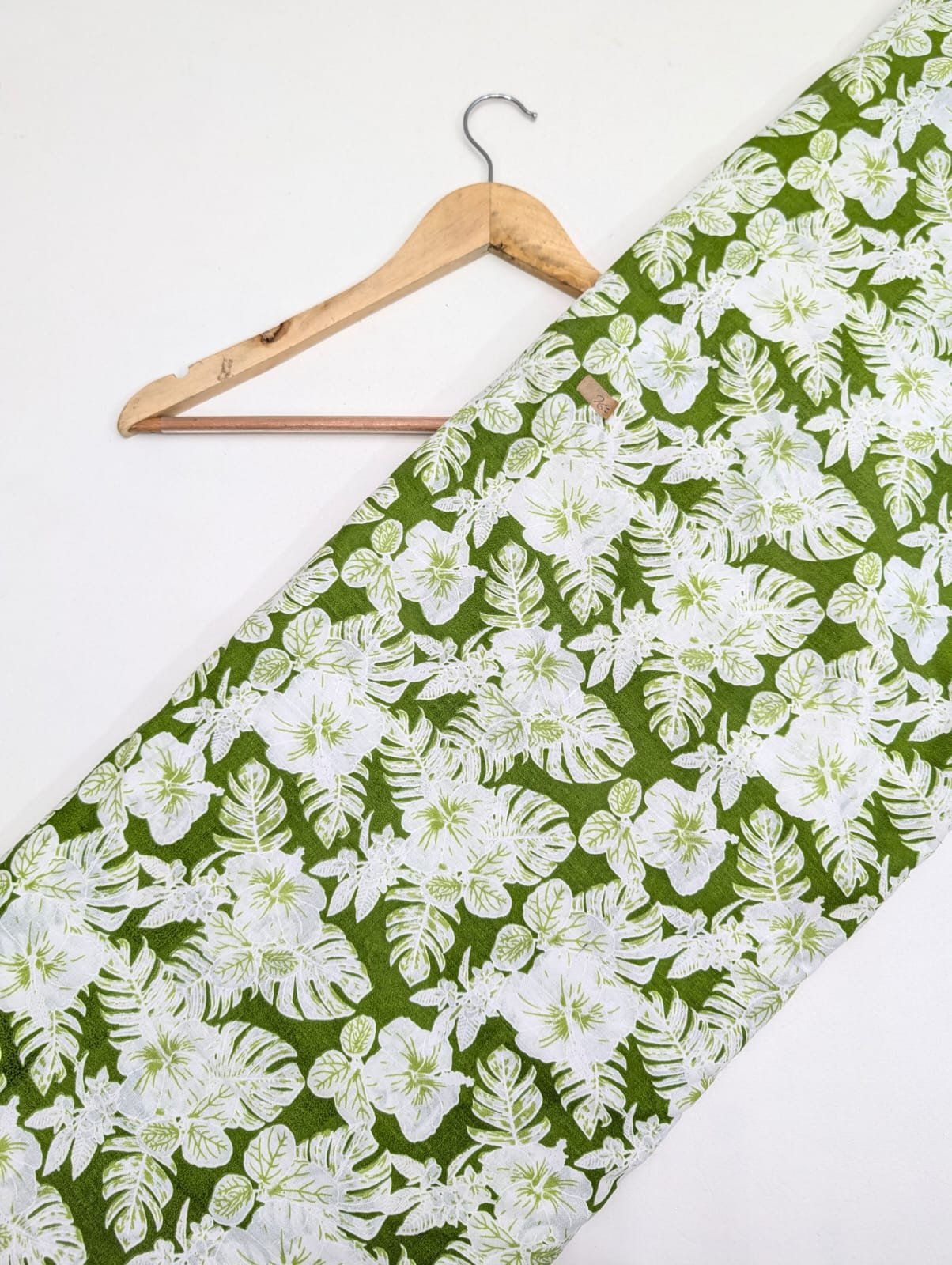 Green leafy cotton fabric screen print