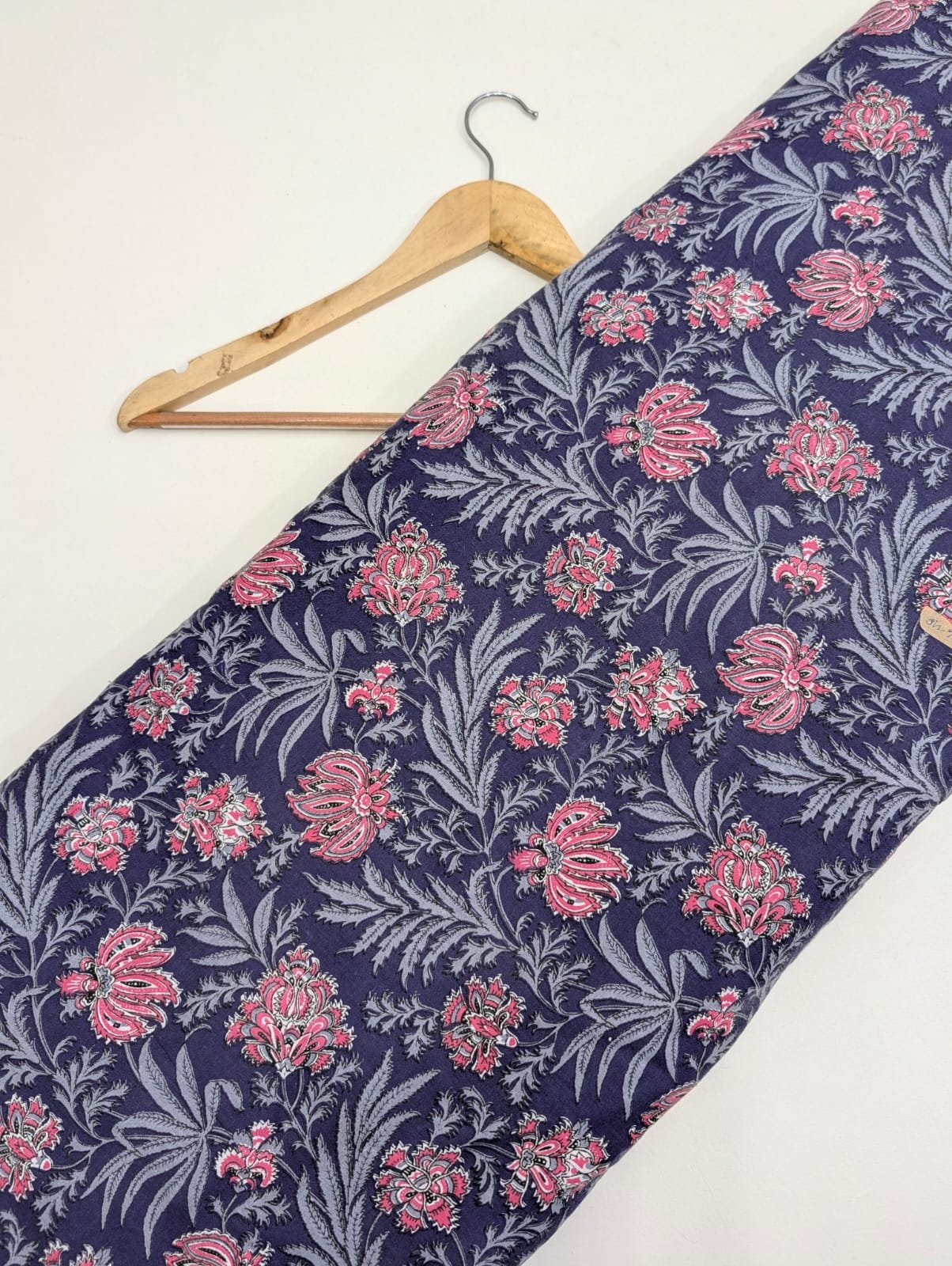 Dark blue floral cotton fabric Jaipur