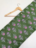 Green floral printed cotton fabric India