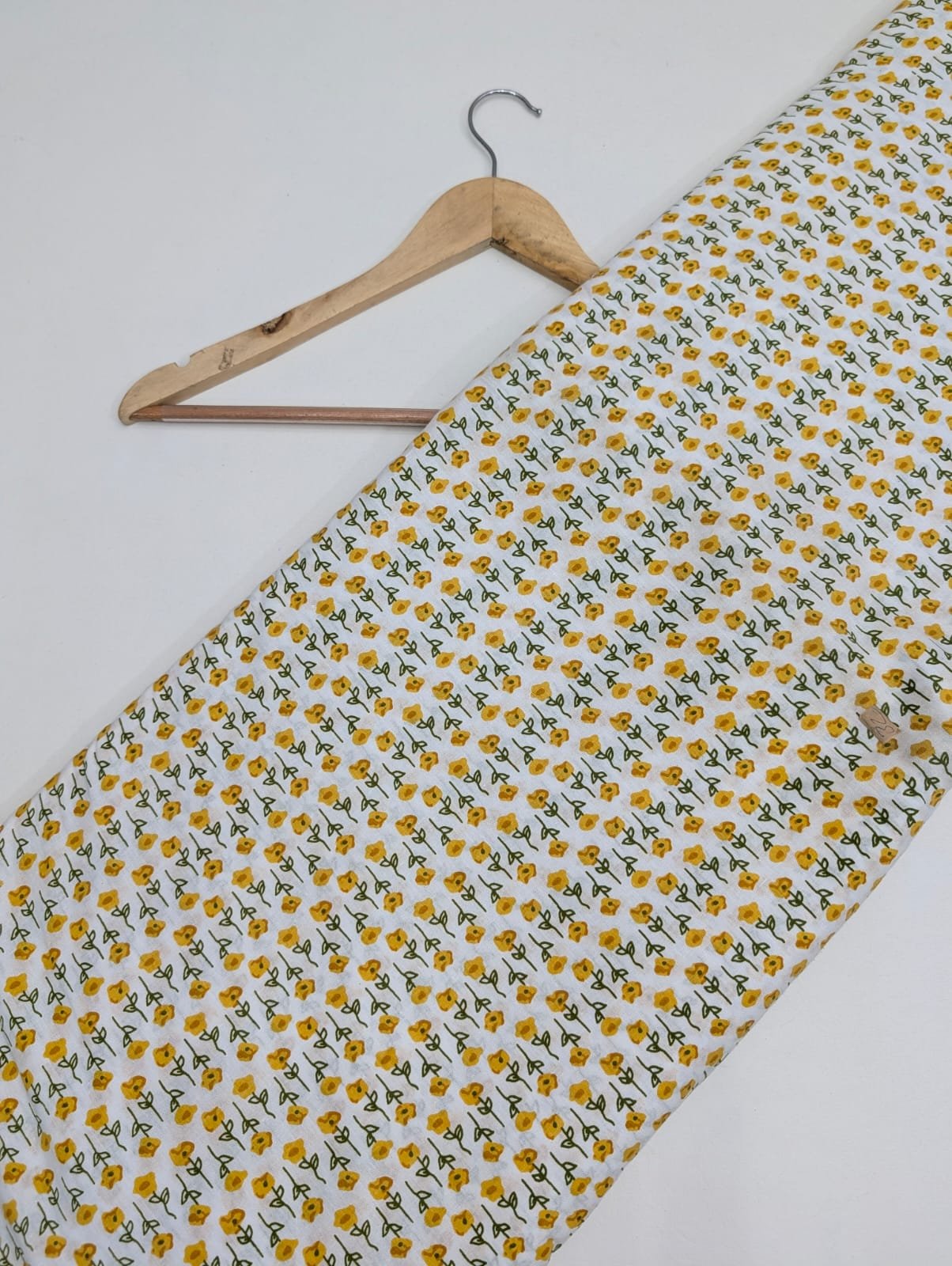White yellow floral cotton fabric print India