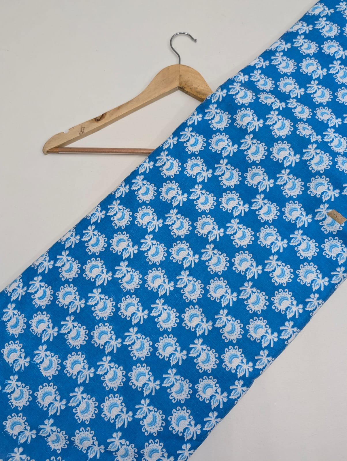 Blue white floral cotton fabric motifs Jaipur