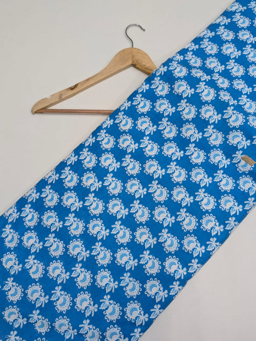 Blue white floral cotton fabric motifs Jaipur