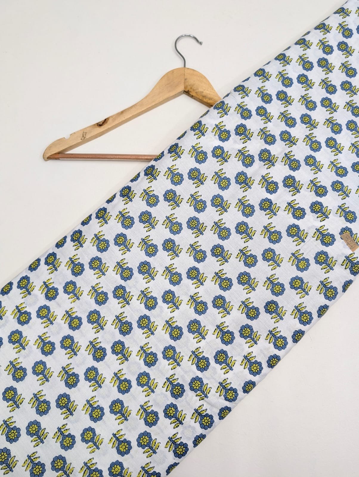 White blue floral cotton fabric Jaipur
