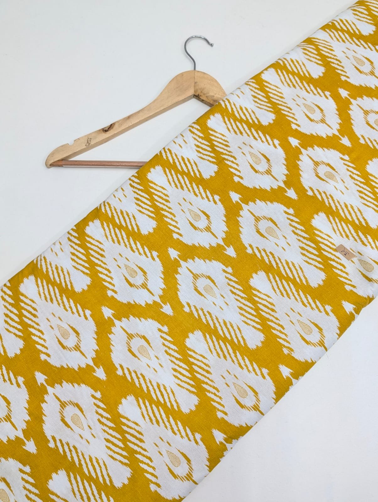 Yellow ikat cotton printed fabric India