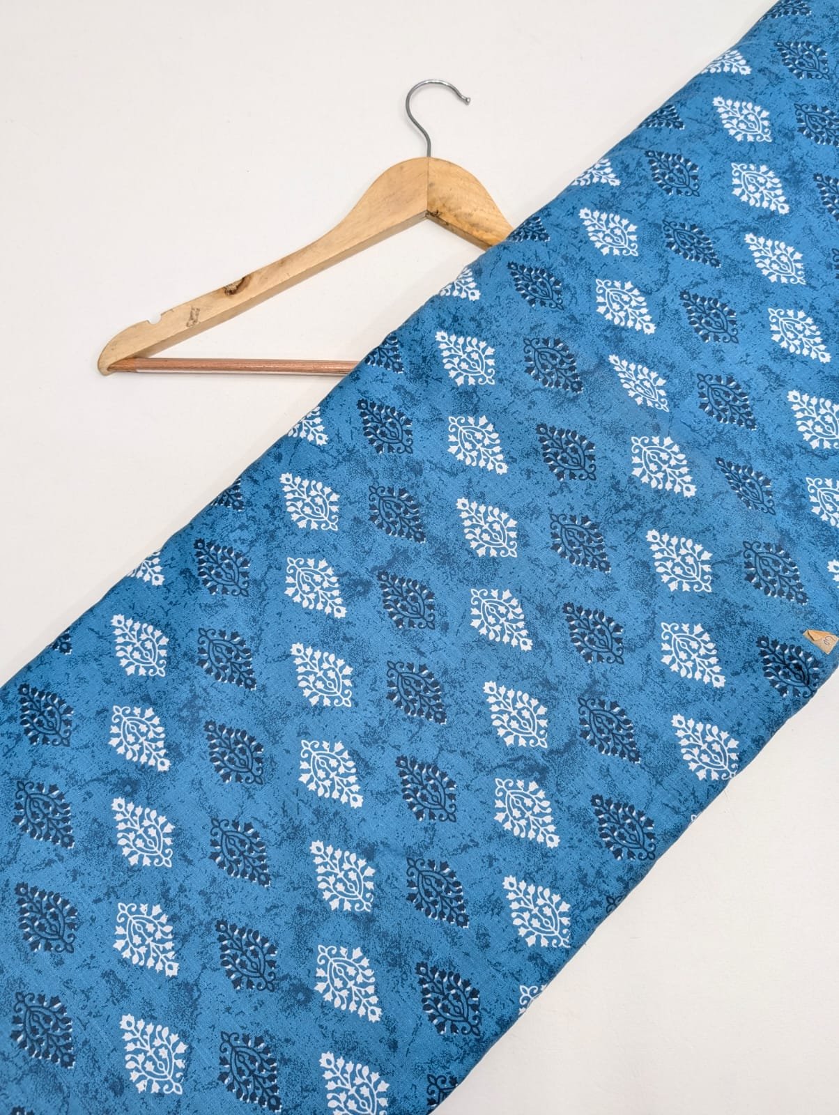 Blue leaf cotton printed fabric Jaipur