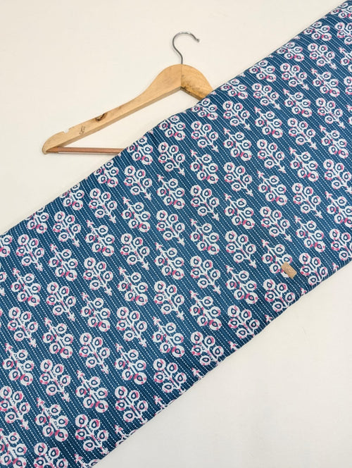 Blue abstract pattern cotton fabric with modern print