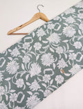 Grey floral cotton fabric with intricate block print