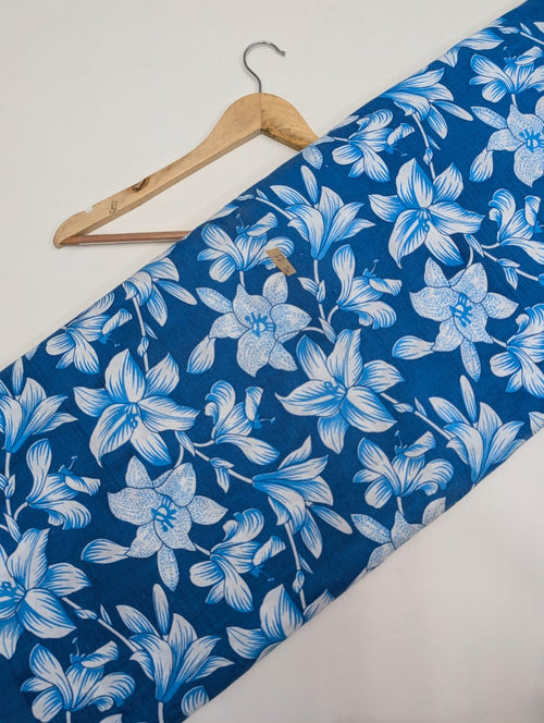 Blue floral cotton fabric screen print design