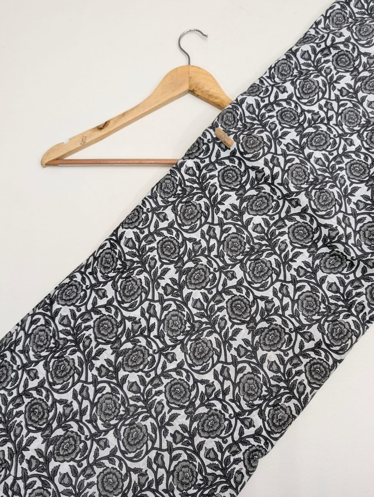 Black and white floral printed cotton fabric