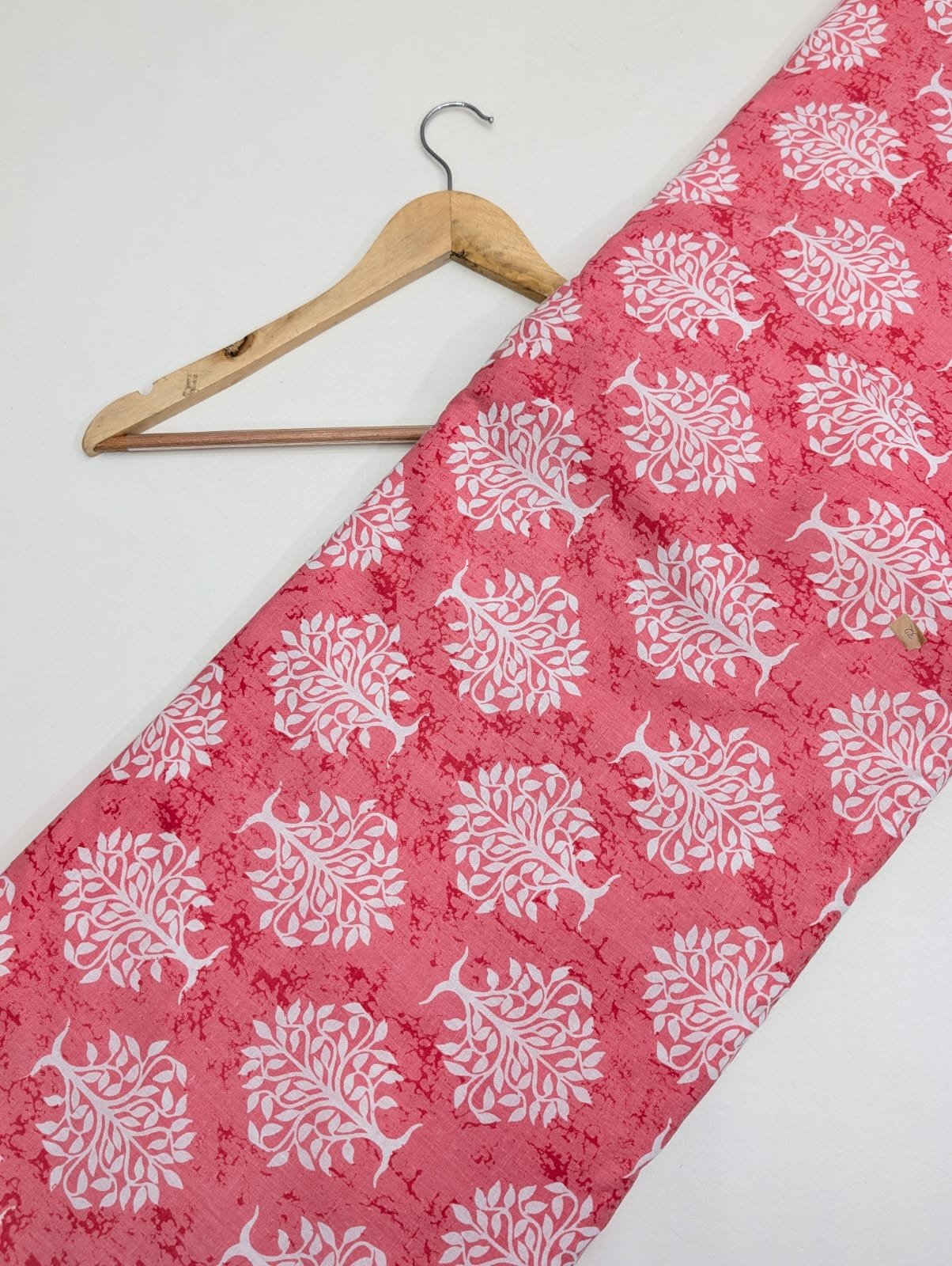 Pink tree motif cotton fabric Indian design