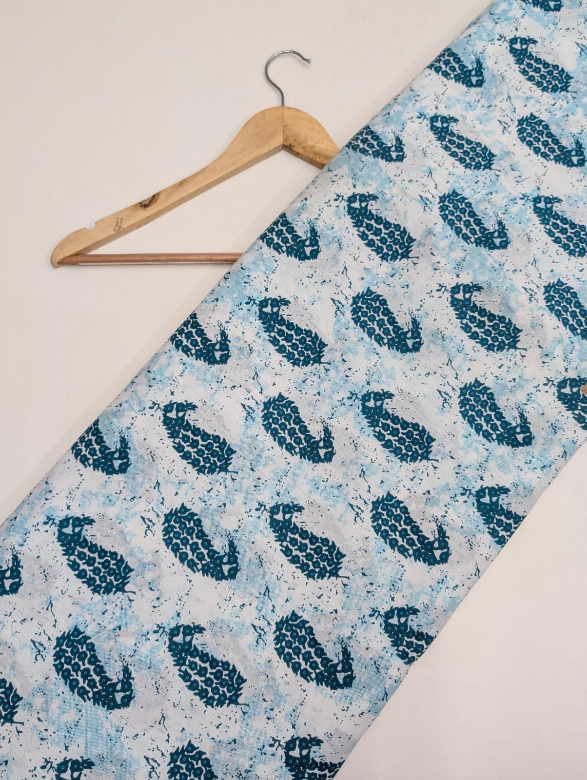 Blue abstract pattern cotton fabric on white