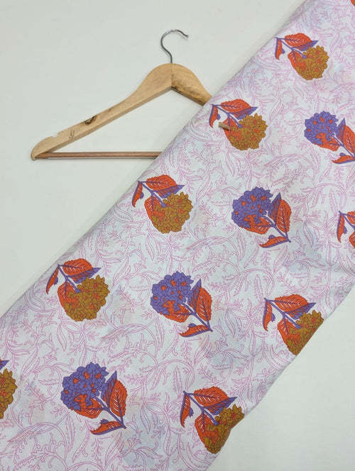 Pink floral cotton fabric with Jaipuri print