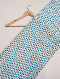 White fabric with blue floral traditional print