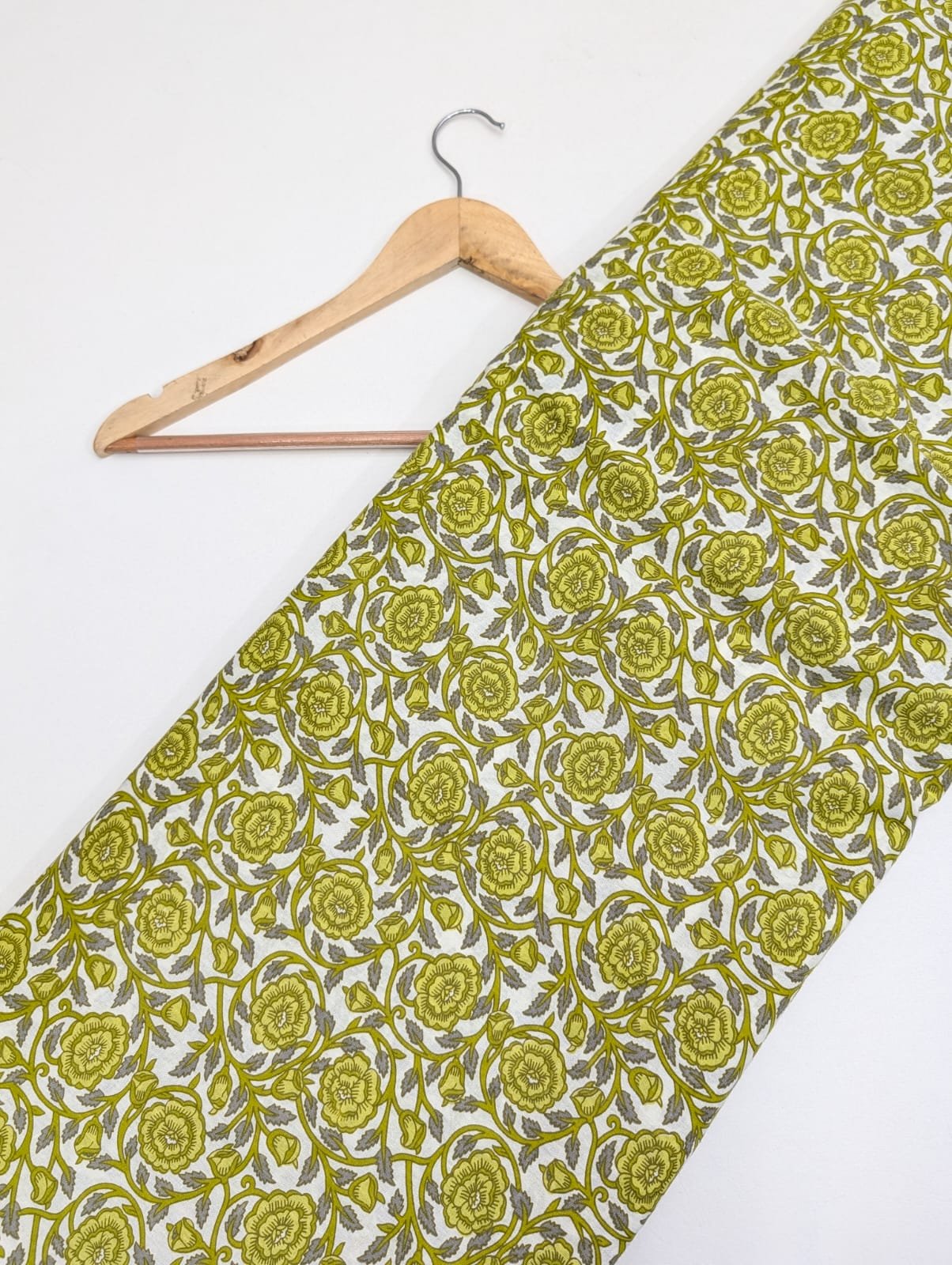 Green floral print cotton fabric Jaipur
