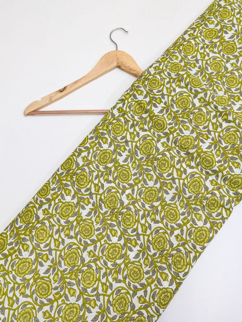 Green floral print cotton fabric Jaipur