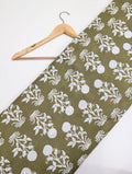 Olive green floral cotton fabric India