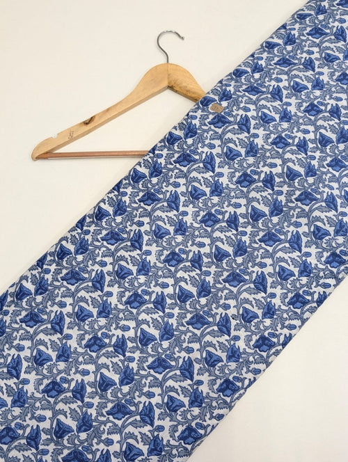 Blue floral screen print cotton fabric Jaipur