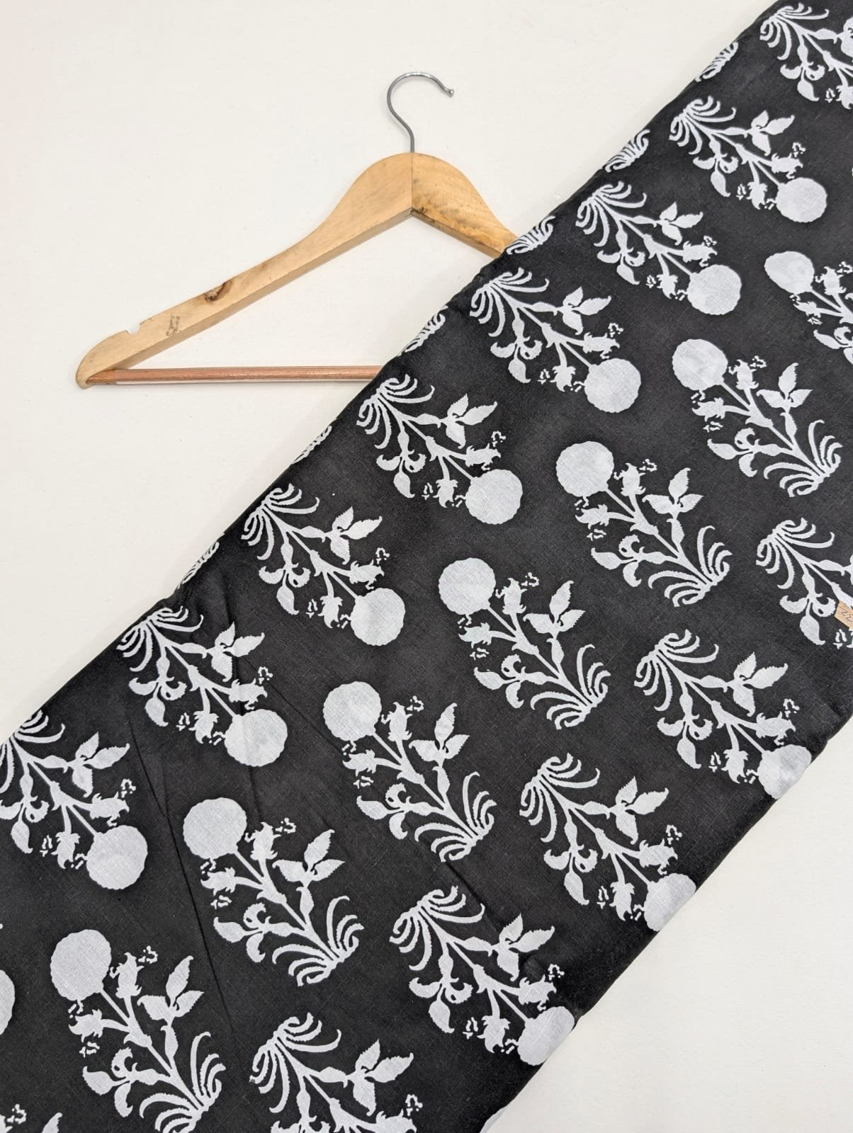 Black white floral cotton fabric India
