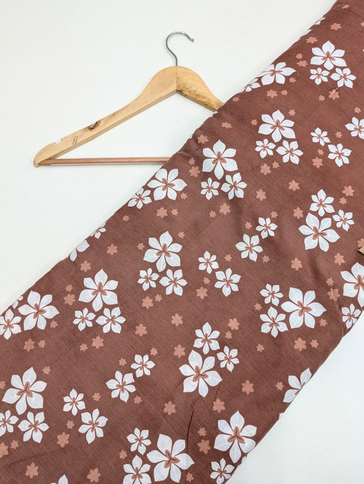 Brown floral cotton fabric screen print India