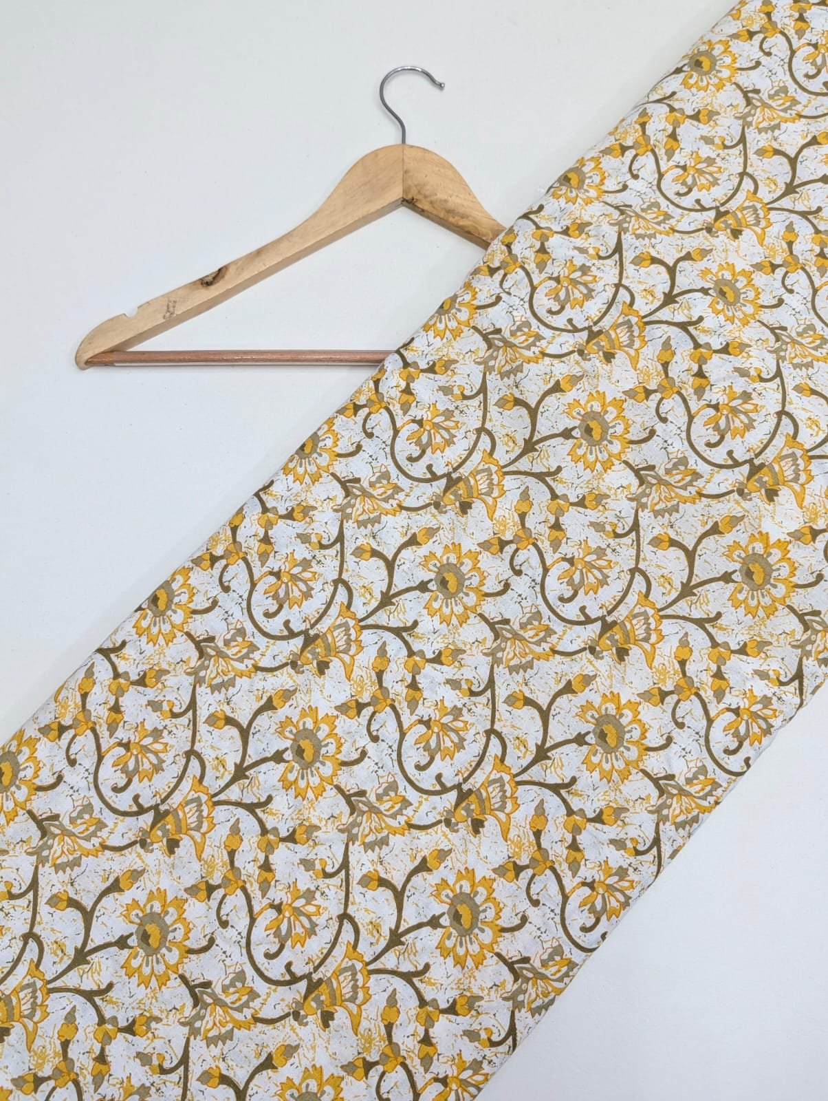 Yellow floral printed cotton fabric India